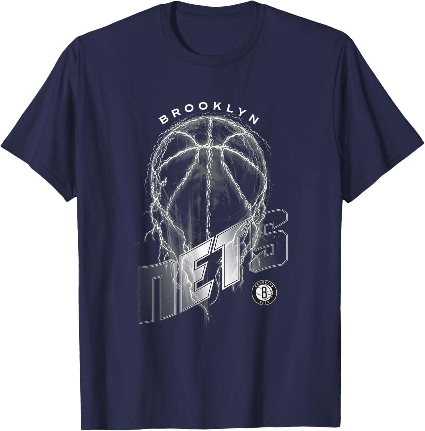 NBA Brooklyn Nets Lightning Bolt Basketball Logo T-Shirt - T-Shirt | Navy