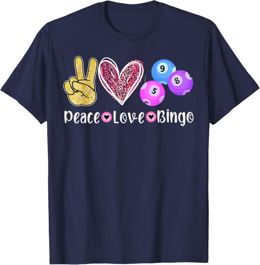 Peace Love Bingo Funny Bingo Lover T-Shirt - T-Shirt | Navy