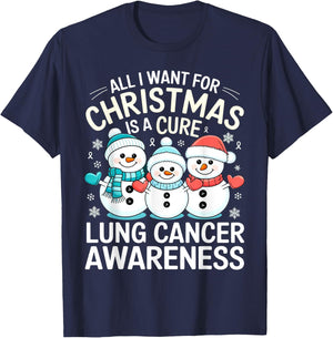 All I Want For Christmas Is A Cure Shirt - Lung Cancer T-Shirt - T-Shirt | Navy
