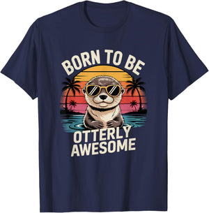 Lustige Jungen Mädchen Otter Geburtstag Born To Be Otterly Awesome T-Shirt - T-Shirt | Navy