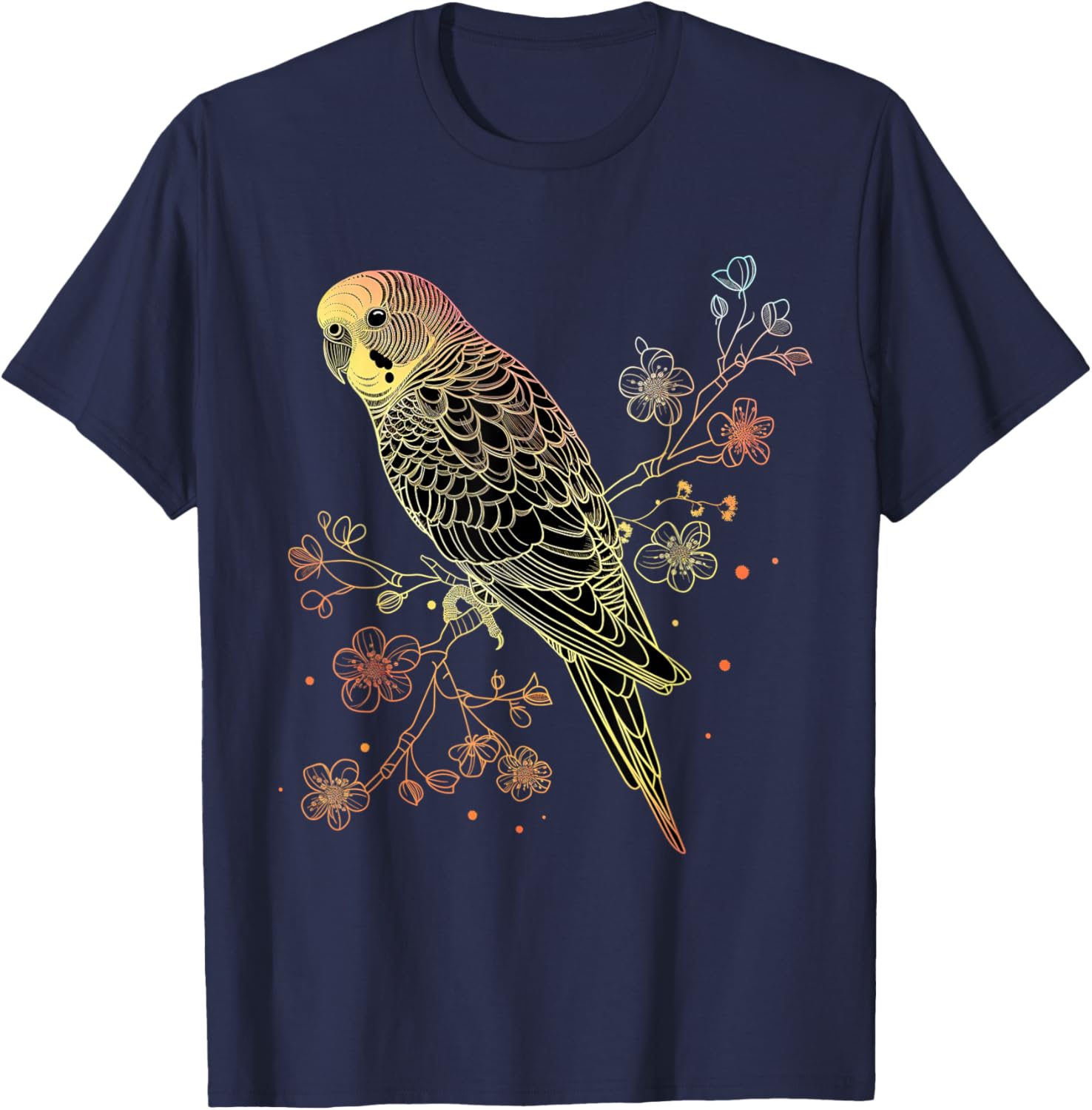 Budgie Parakeet Bird Mom Budgerigar Parrot Vintage Flower T-Shirt - T-Shirt | Navy