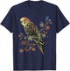 Budgie Parakeet Bird Mom Budgerigar Parrot Vintage Flower T-Shirt - T-Shirt | Navy