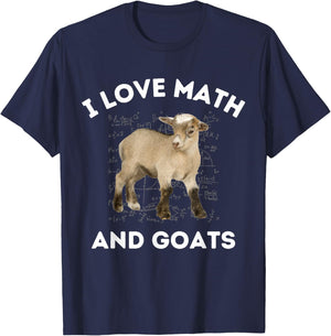 I Love Math and Goats Goat Farmer Lover Algebra Teacher T-Shirt - T-Shirt | Navy