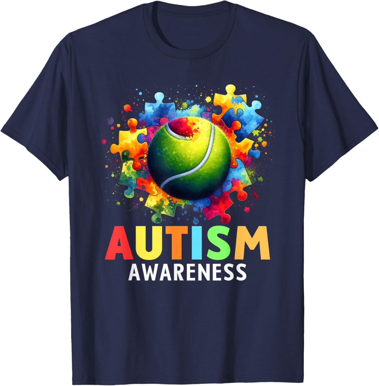 Autism Tennis Ball Autistic Autism Awareness Colorful T-Shirt - T-Shirt | Navy