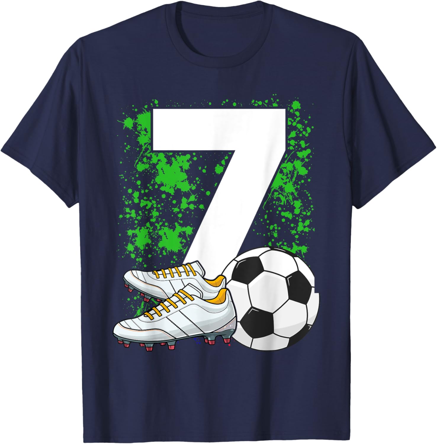 7th Birthday Boys 7 Years Soccer Football Player Birthday T-Shirt - T-Shirt | Navy