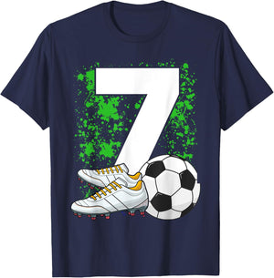 7th Birthday Boys 7 Years Soccer Football Player Birthday T-Shirt - T-Shirt | Navy