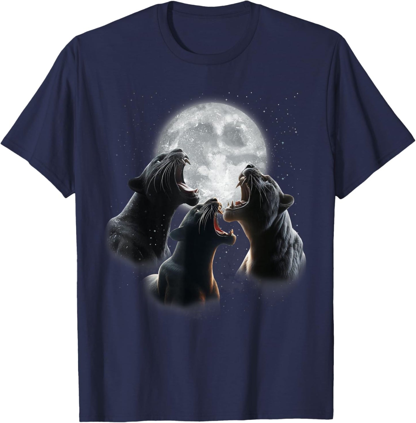 3 Panther Howling At The Moon Black Panther Leopard Jaguar T-Shirt - T-Shirt | Navy