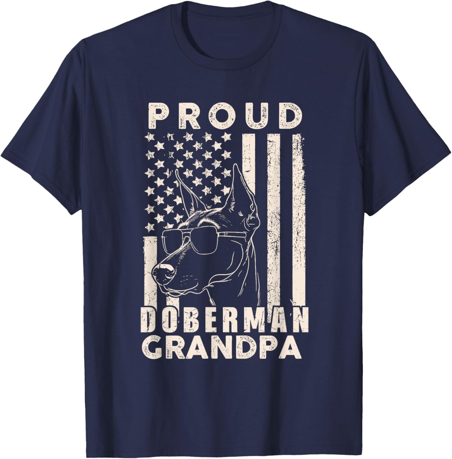 Proud Doberman Dog Grandpa American Flag Patriotic Dog Owner T-Shirt - T-Shirt | Navy