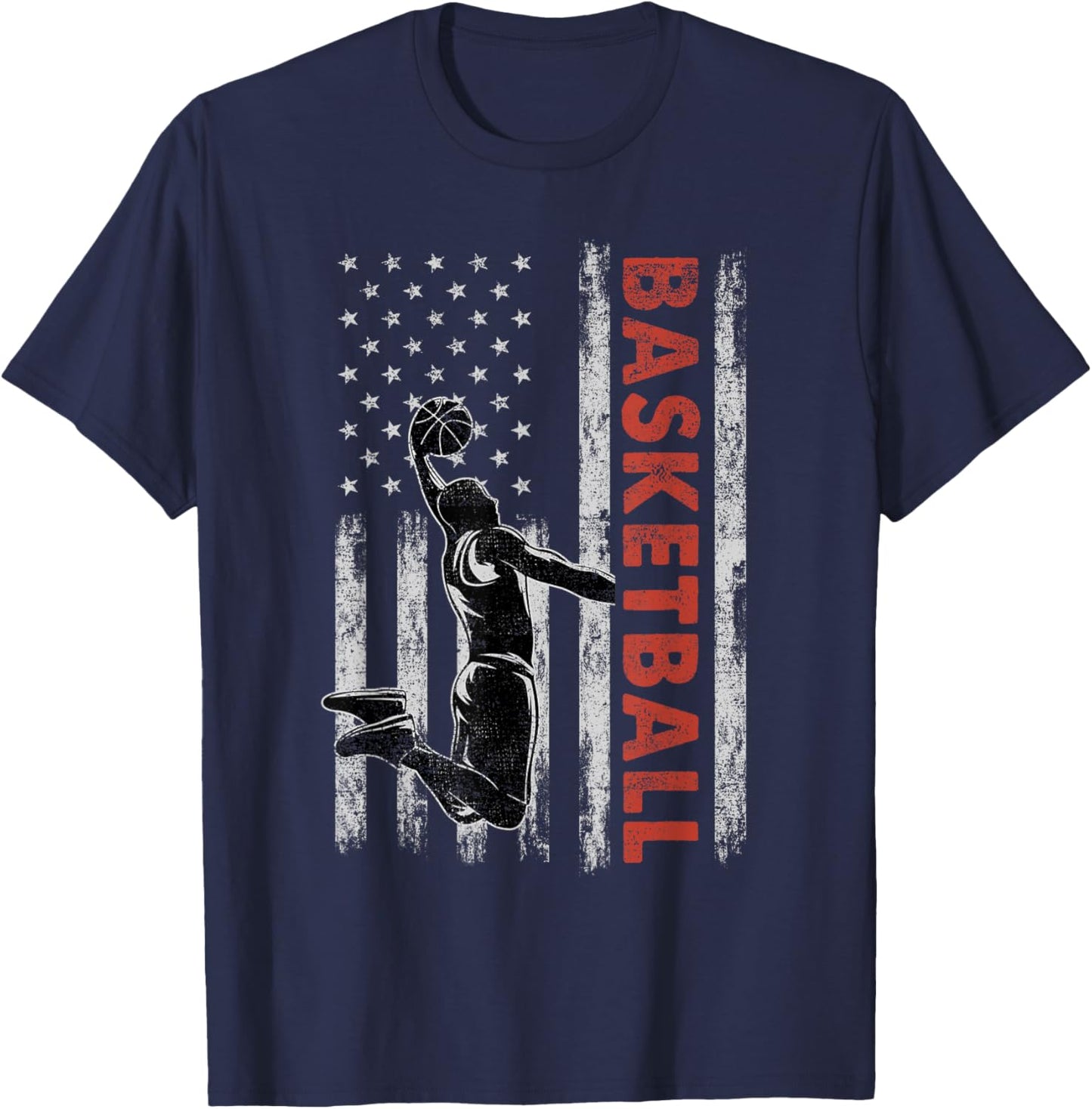 Basketball Lovers Vintage American Flag 4th Of July Gift Women Girls Kids Men T-Shirt - T-Shirt | Navy