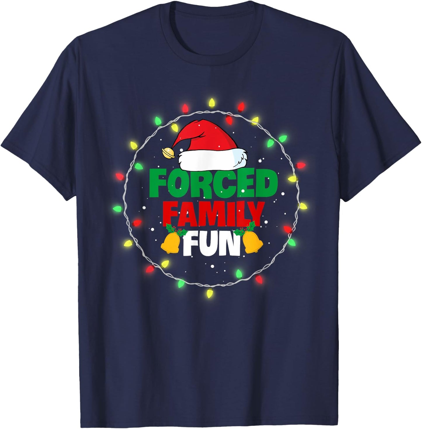 Forced Family Fun Christmas Hat and Christmas Light T-Shirt - T-Shirt | Navy