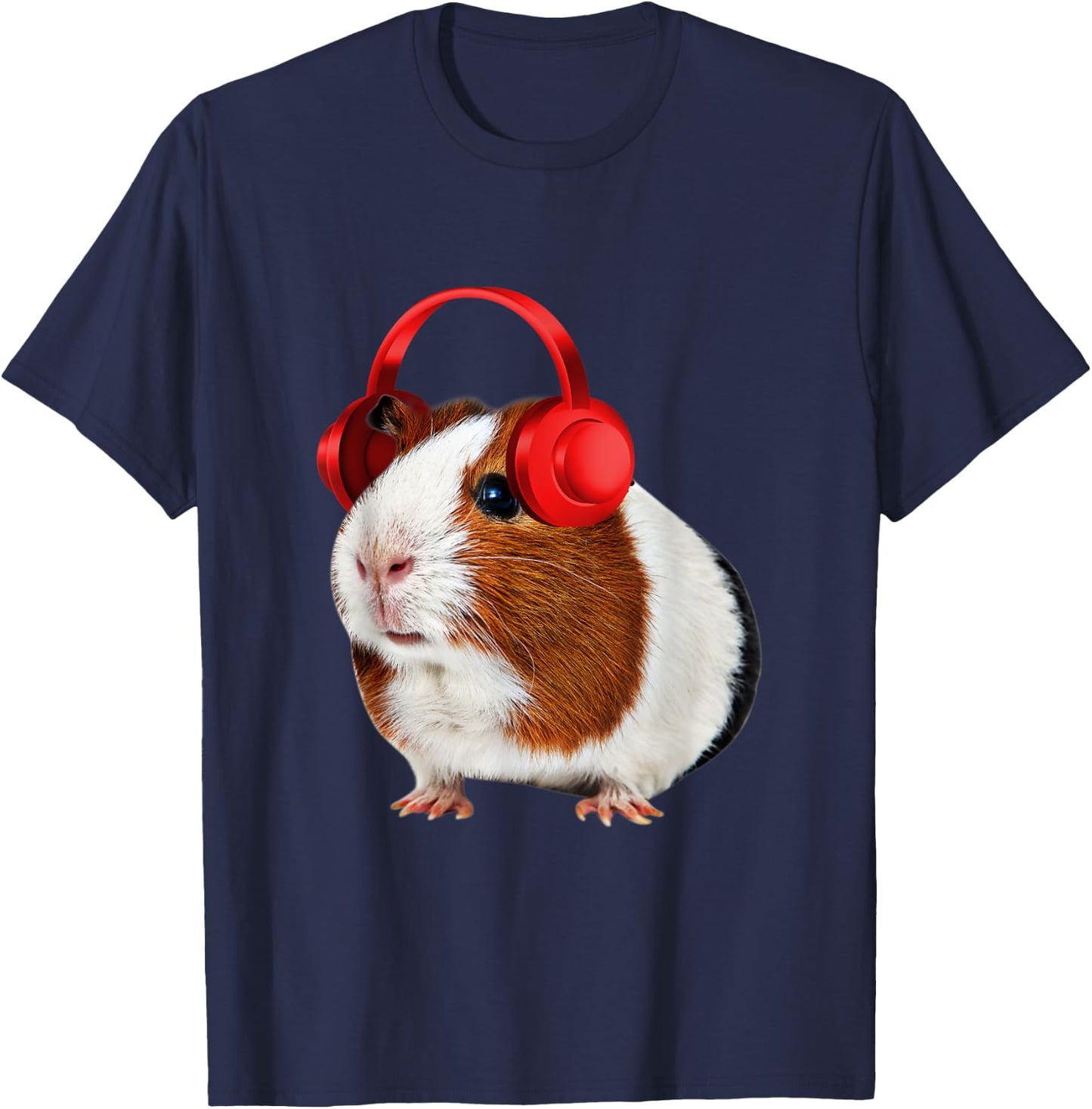 Guinea Pig With Headphones On T-Shirt - T-Shirt | Navy