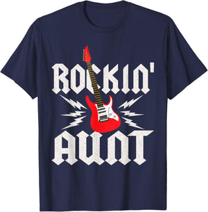 Aunt Rockin One Birthday Family Matching Rock Guitar T-Shirt - T-Shirt | Navy