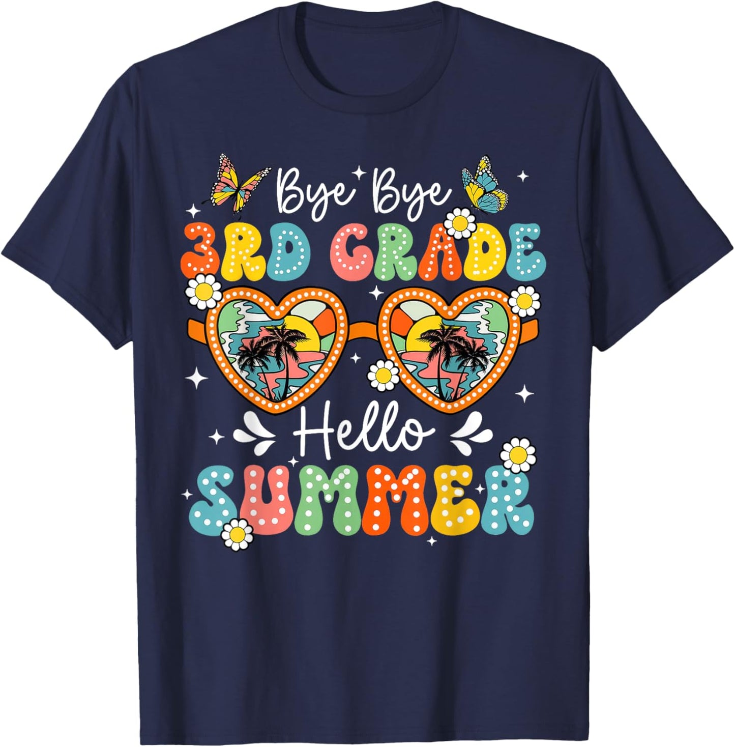Goodbye 3rd Grade Hello Summer Teacher Boys Girls T-Shirt - T-Shirt | Navy