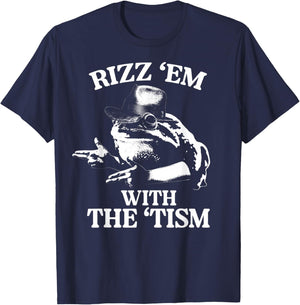 Rizz Em with The Tism Funny Meme Frog T-Shirt - T-Shirt | Navy