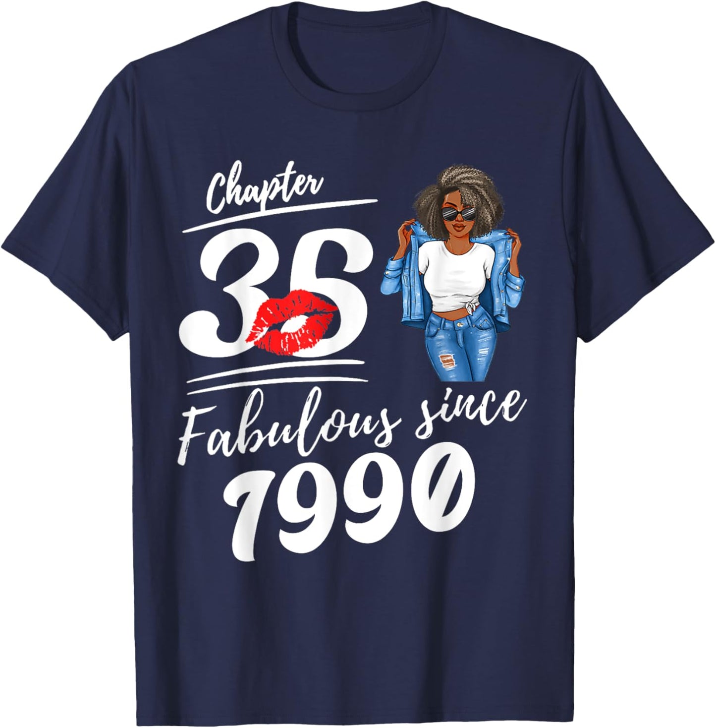 Chapter 35 Fabulous Since 1990 35th Birthday Afro Black Girl T-Shirt - T-Shirt | Navy