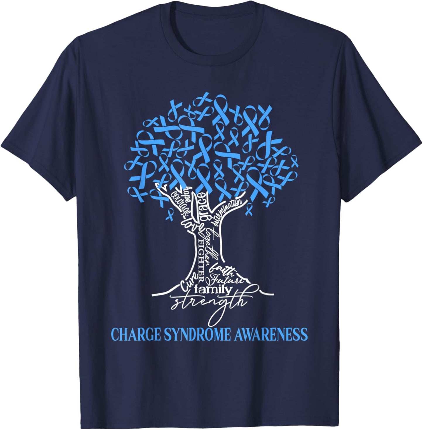 Charge Syndrome Awareness Tree Ribbon Blue T-Shirt - T-Shirt | Navy