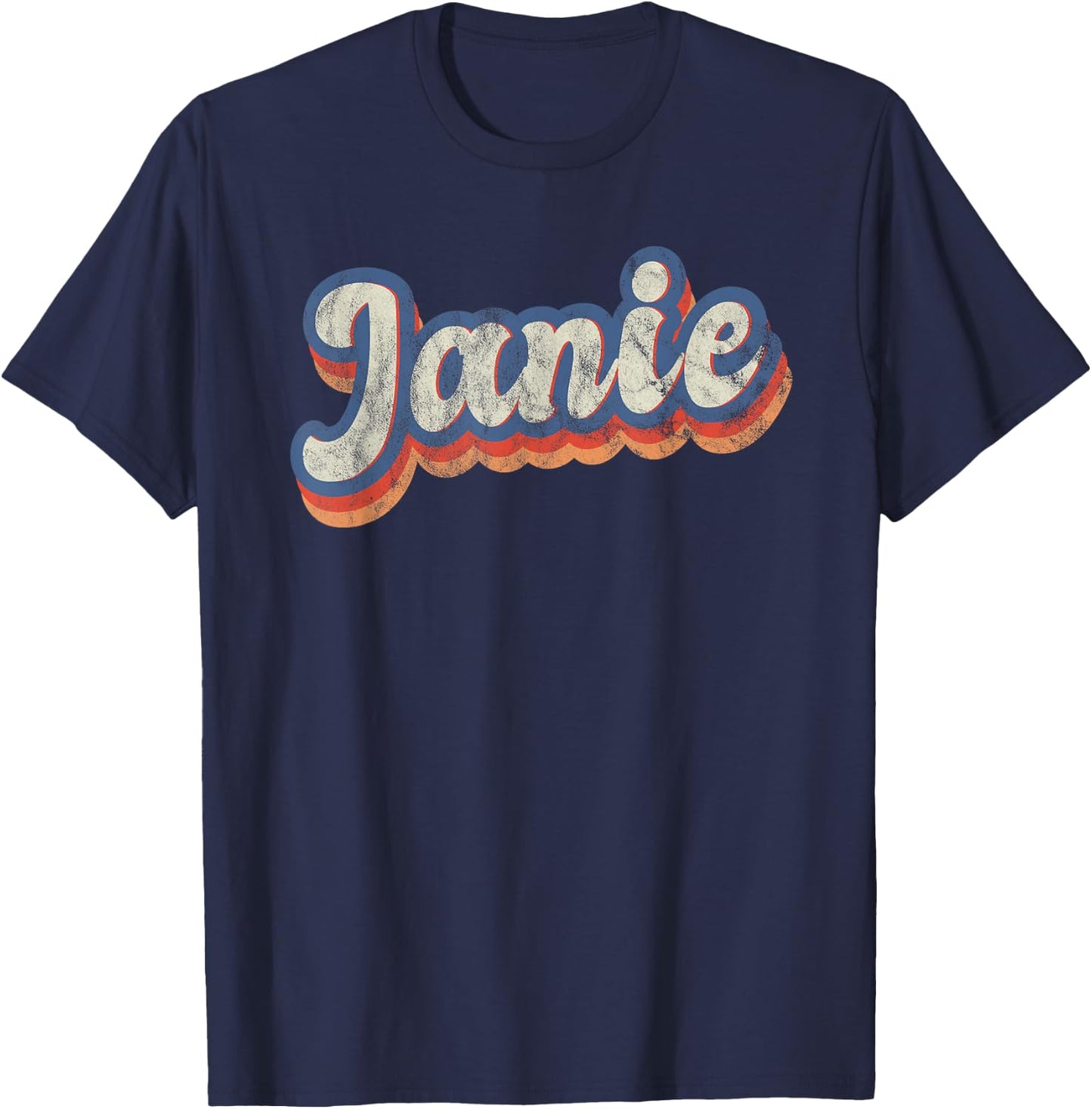 Janie Personalized Name Shirt Custom Lettering 70's T-Shirt - T-Shirt | Navy