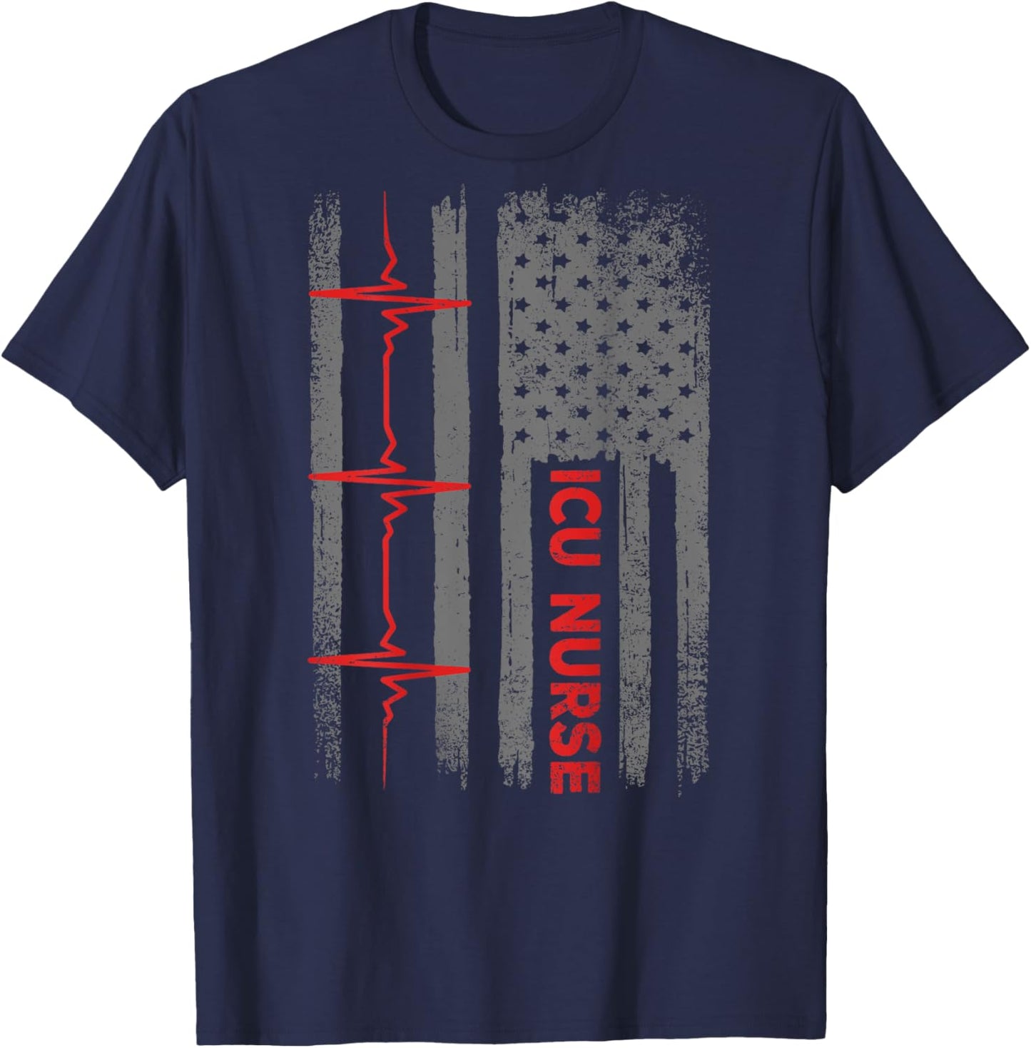 ICU Nurse Critical Care Medical USA American Flag Vintage Men T-Shirt - T-Shirt | Navy