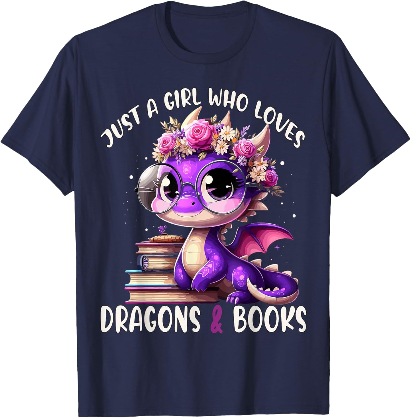 Just a Girl who loves Dragons and Books Dragon Reading Books T-Shirt - T-Shirt | Navy