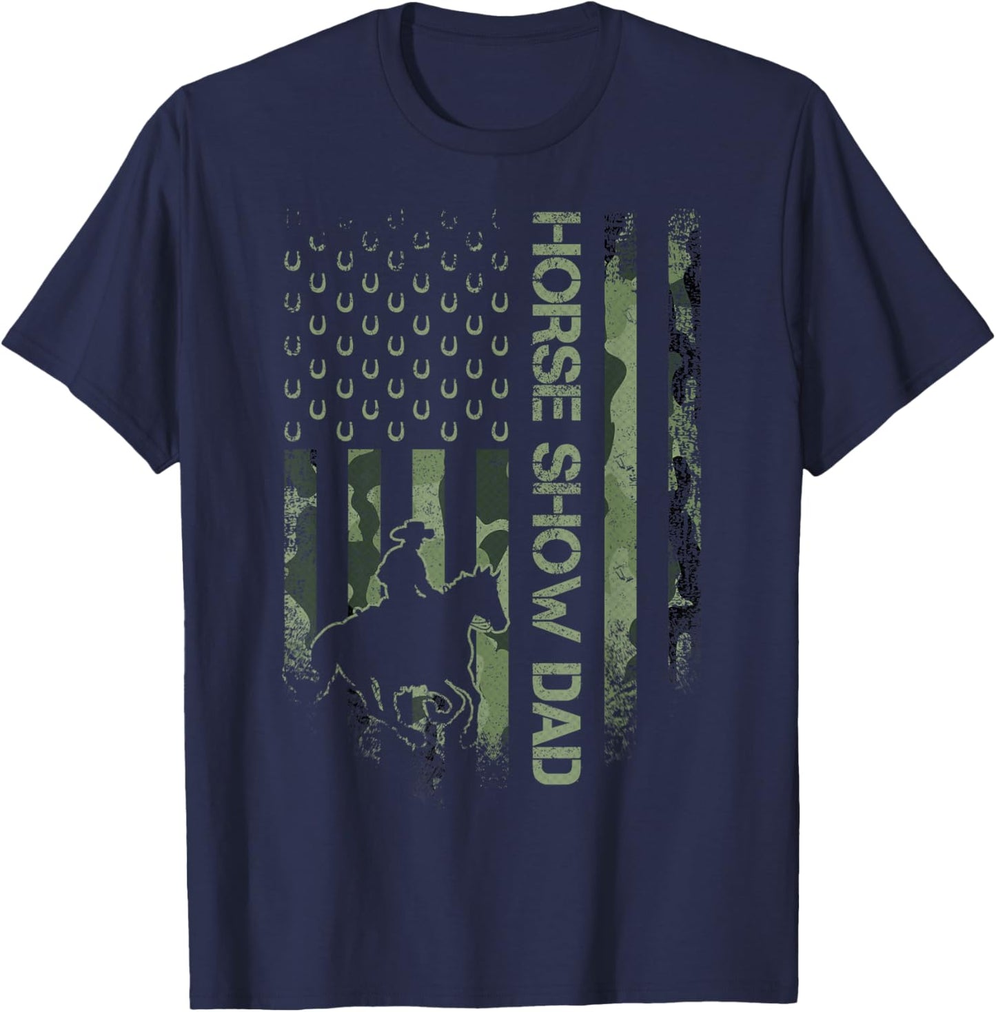 Vintage USA Camouflage Horse Show Dad, Horseback Riding T-Shirt - T-Shirt | Navy