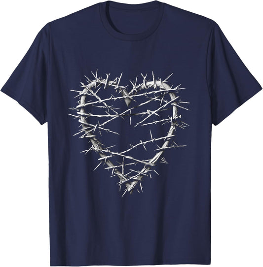 Barbed Wire Heart barbwire gothic grunge aesthetic T-Shirt - T-Shirt | Navy