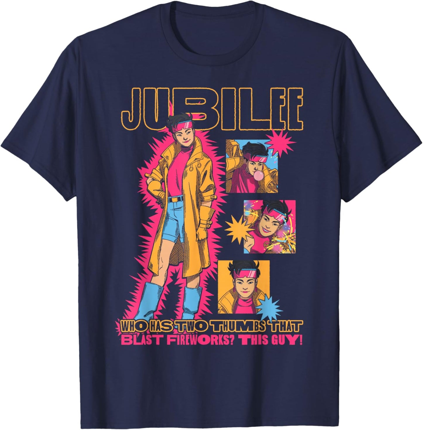Marvel X-Men '97 Jubilee Who Has Thumbs that Blast Fireworks T-Shirt - T-Shirt | Navy