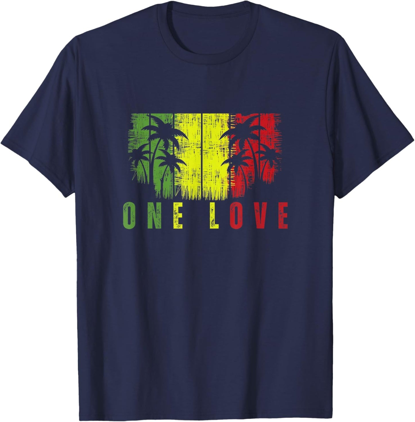 One Love Palm Tree Reggae Music Rasta T-Shirt - T-Shirt | Navy