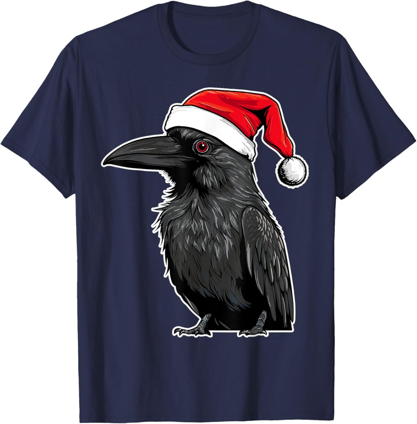 Crow Wearing Santa Hat Xmas Crow Birds Lover Christmas T-Shirt - T-Shirt | Navy