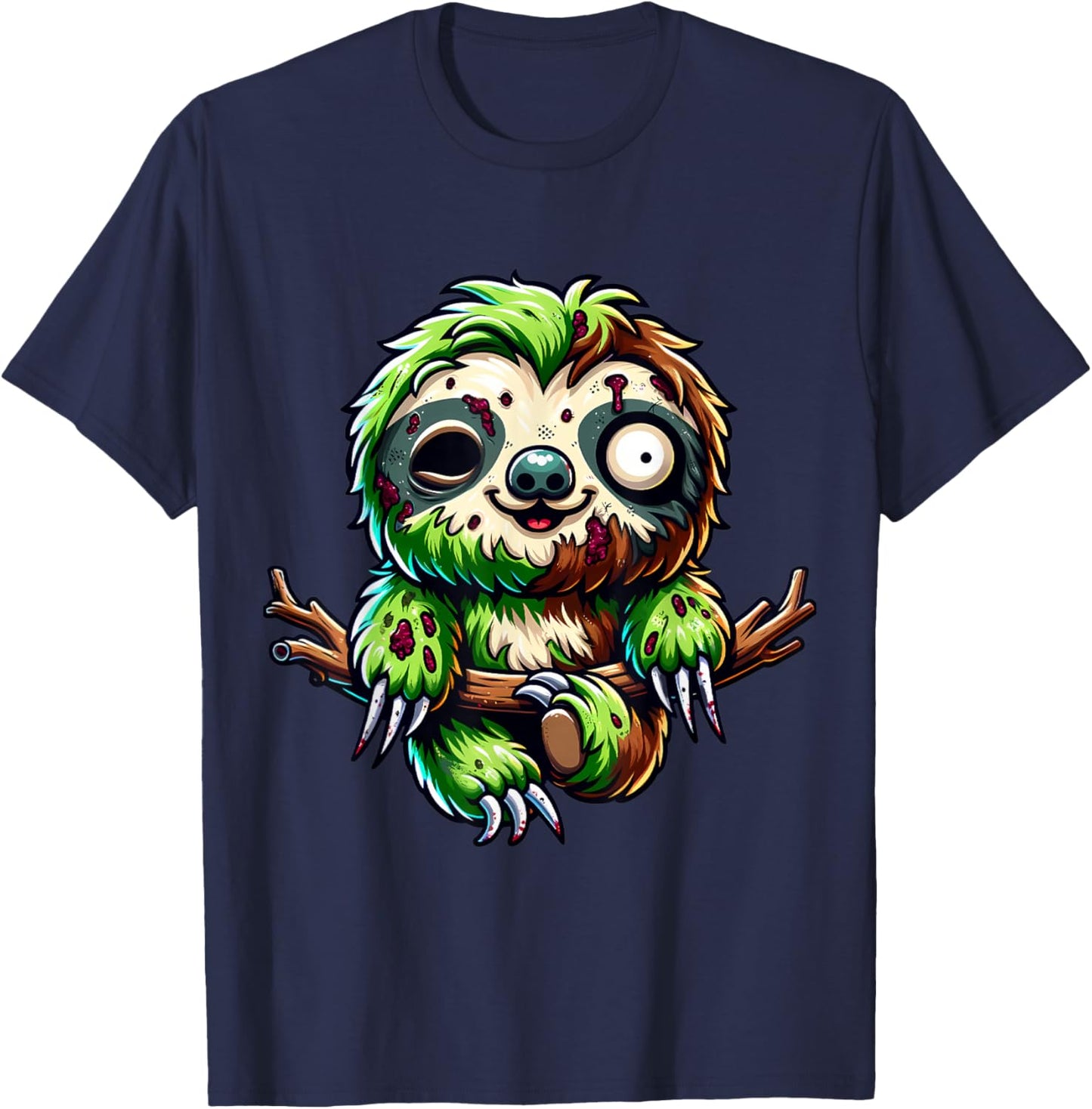 Sloth Zombie Halloween Animal Men Boys Women Girls T-Shirt - T-Shirt | Navy