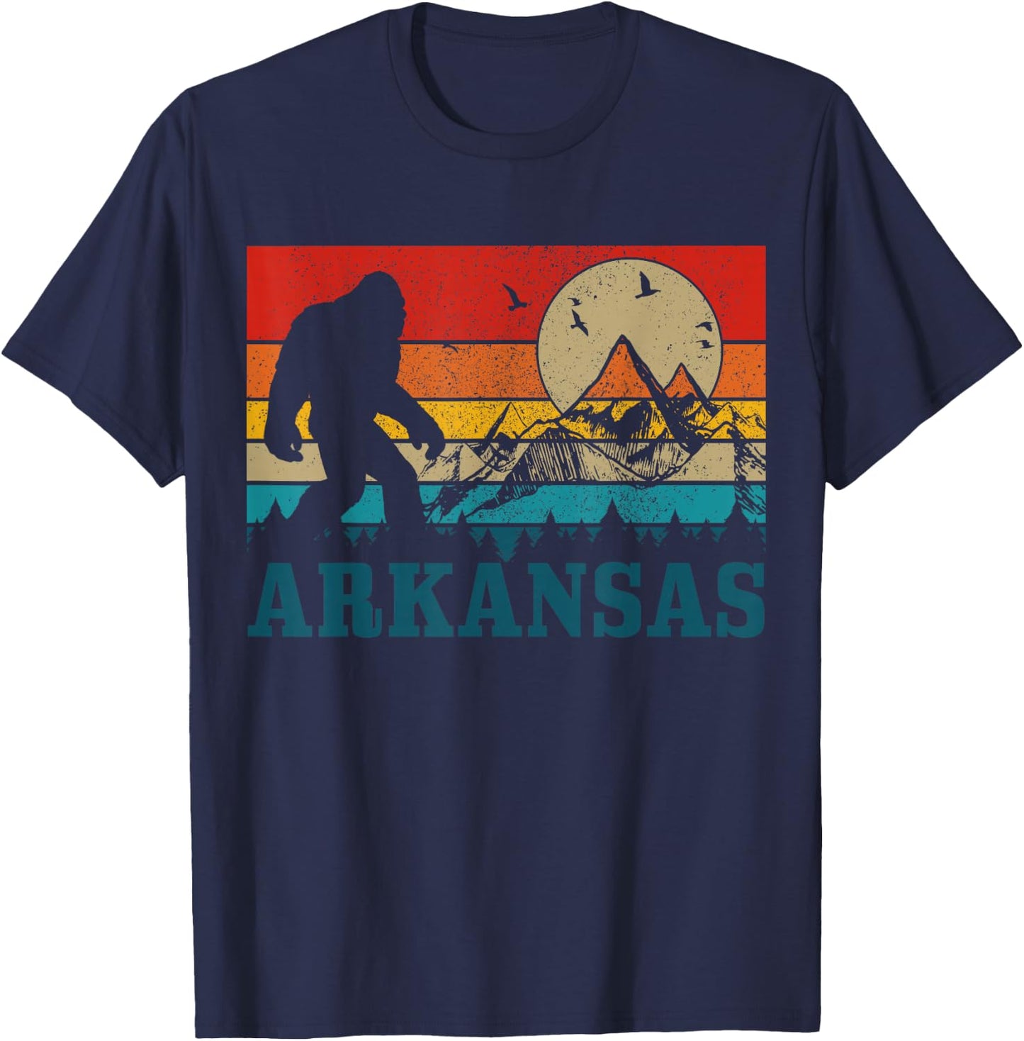 Arkansas Bigfoot Vintage Mountains Hiking Camping Gift T-Shirt - T-Shirt | Navy