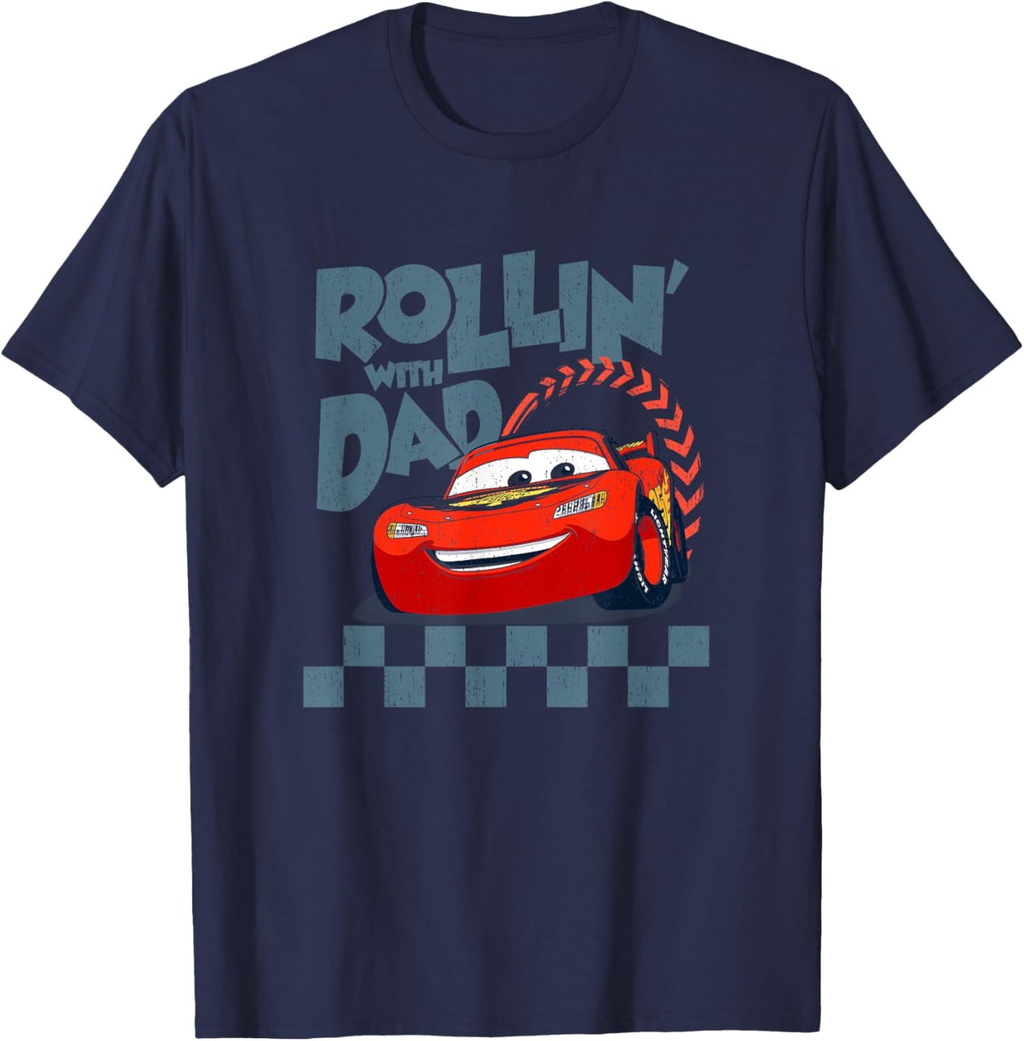 Disney Pixar Cars Rollin' with Dad Lightning McQueen Retro T-Shirt - T-Shirt | Navy