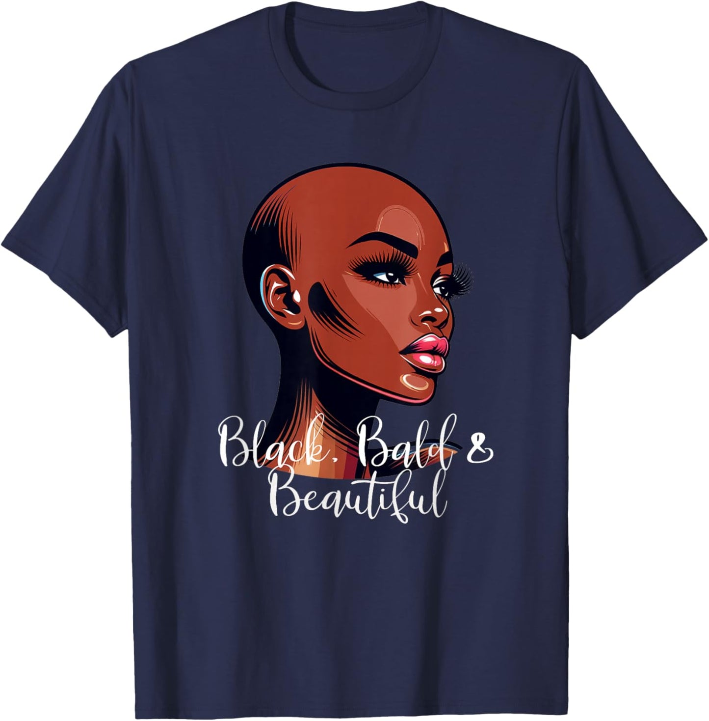 Black Bald Beautiful African American Woman T-Shirt - T-Shirt | Navy