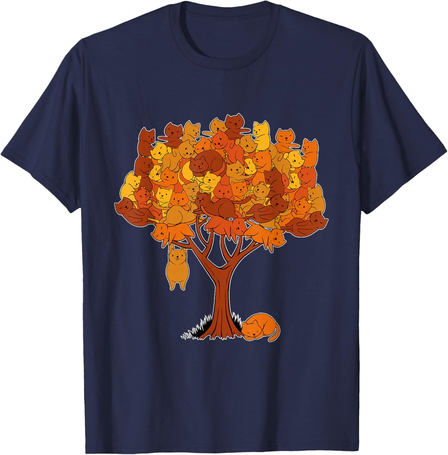 Cat Tree Kitten Funny Animal Plant Pet Lover Gardener Men Women Girls Kids T-Shirt - T-Shirt | Navy