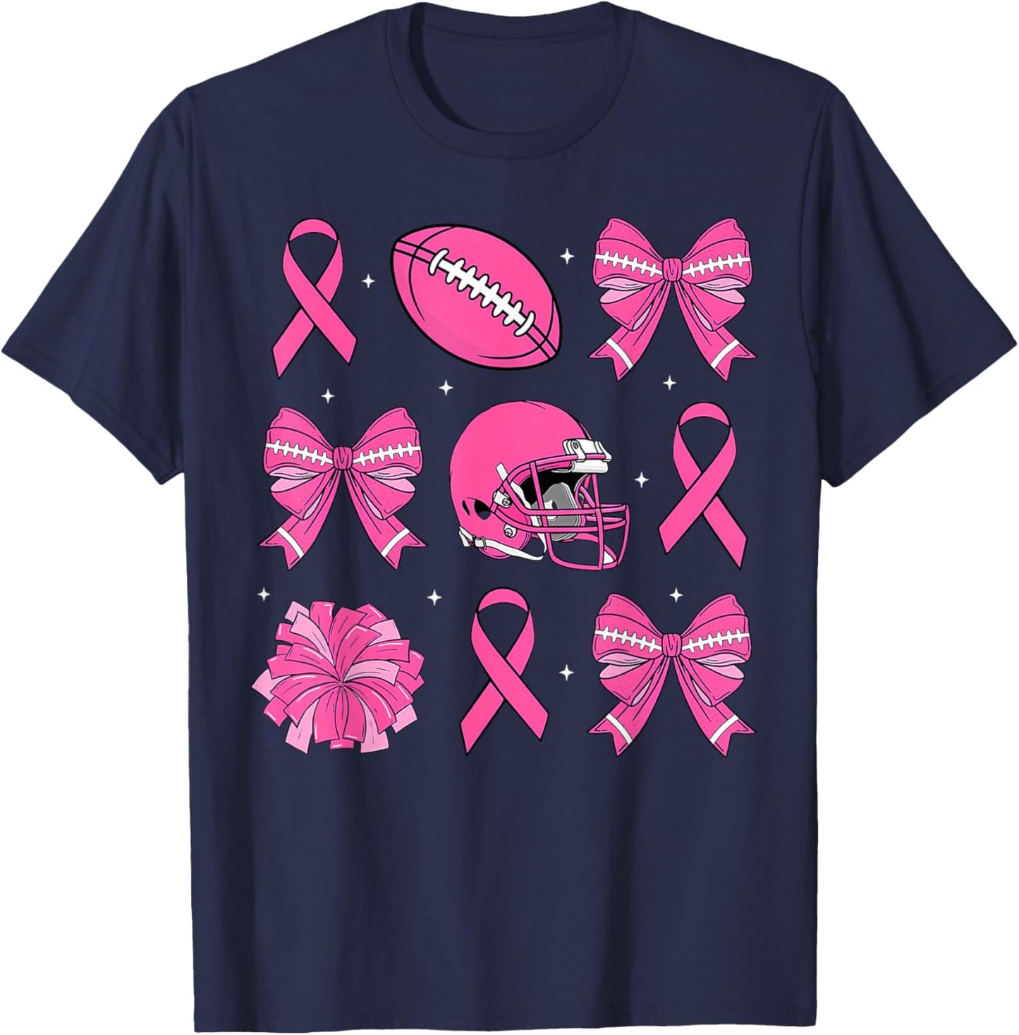 Cheer For The Cure Coquette Bow Football Breast Cancer Women T-Shirt - T-Shirt | Navy