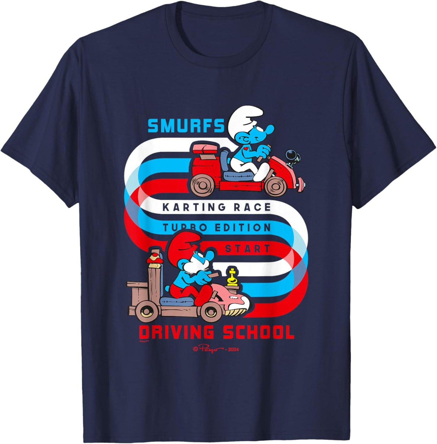 The Smurfs Karting Race Turbo Edition Start Driving School T-Shirt - T-Shirt | Navy