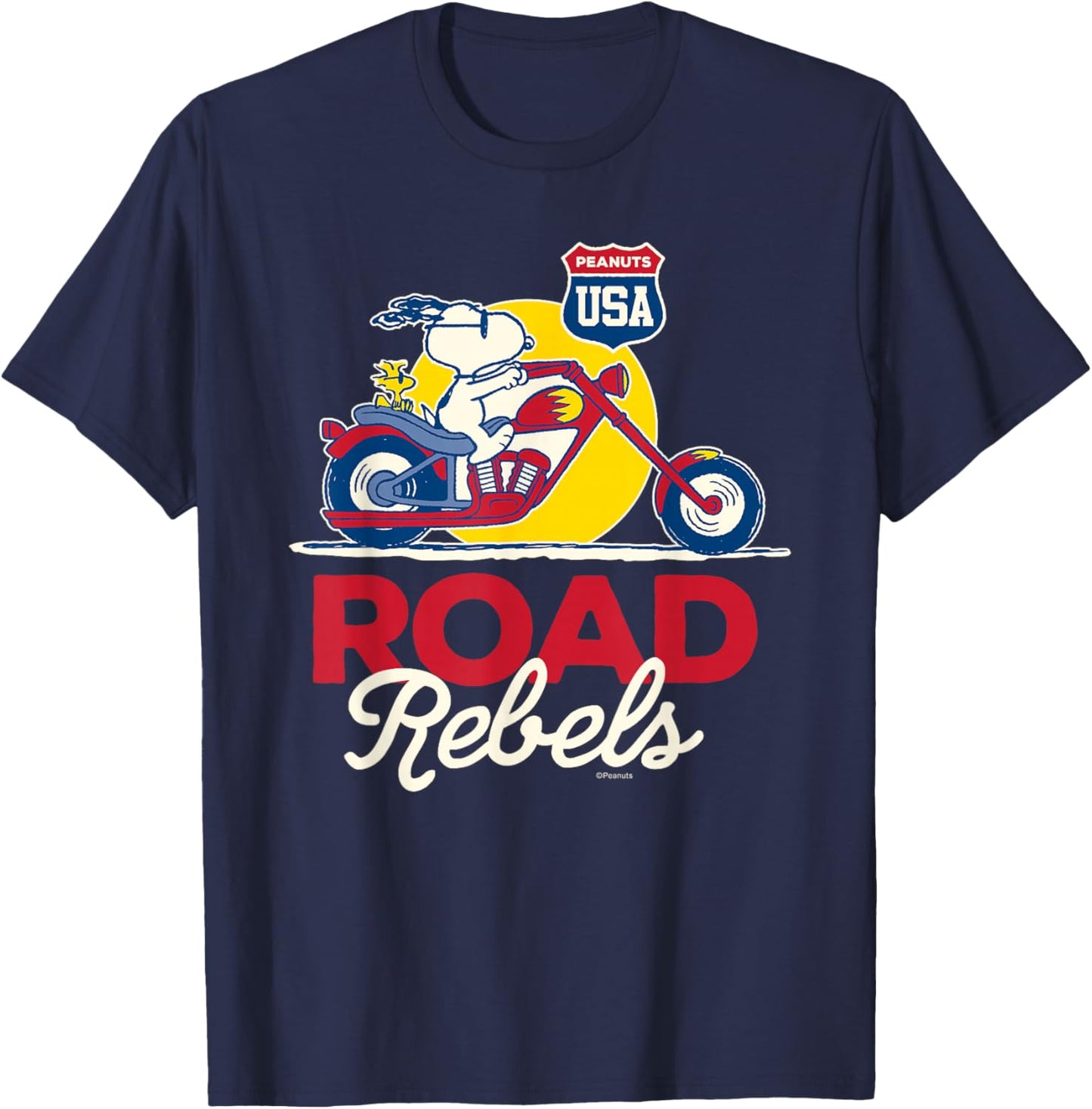 Peanuts - Snoopy Woodstock Motorcycle Road Rebels T-Shirt - T-Shirt | Navy