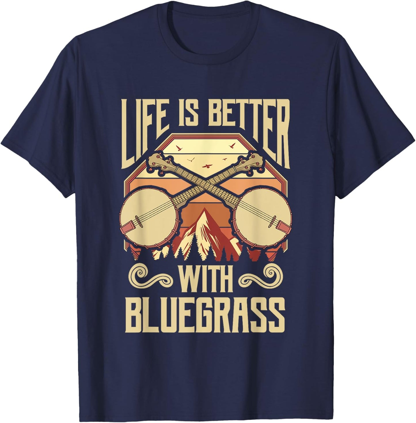 Banjo Vintage Retro Bluegrass Music Fans Banjo Player T-Shirt - T-Shirt | Navy