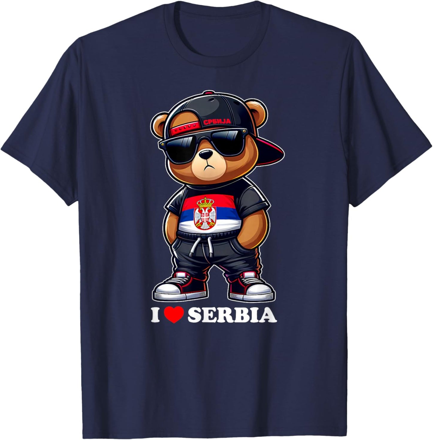 I LOVE SERBIA Flag Serbian Teddy Bear Yugoslavia Gift Srbija T-Shirt - T-Shirt | Navy