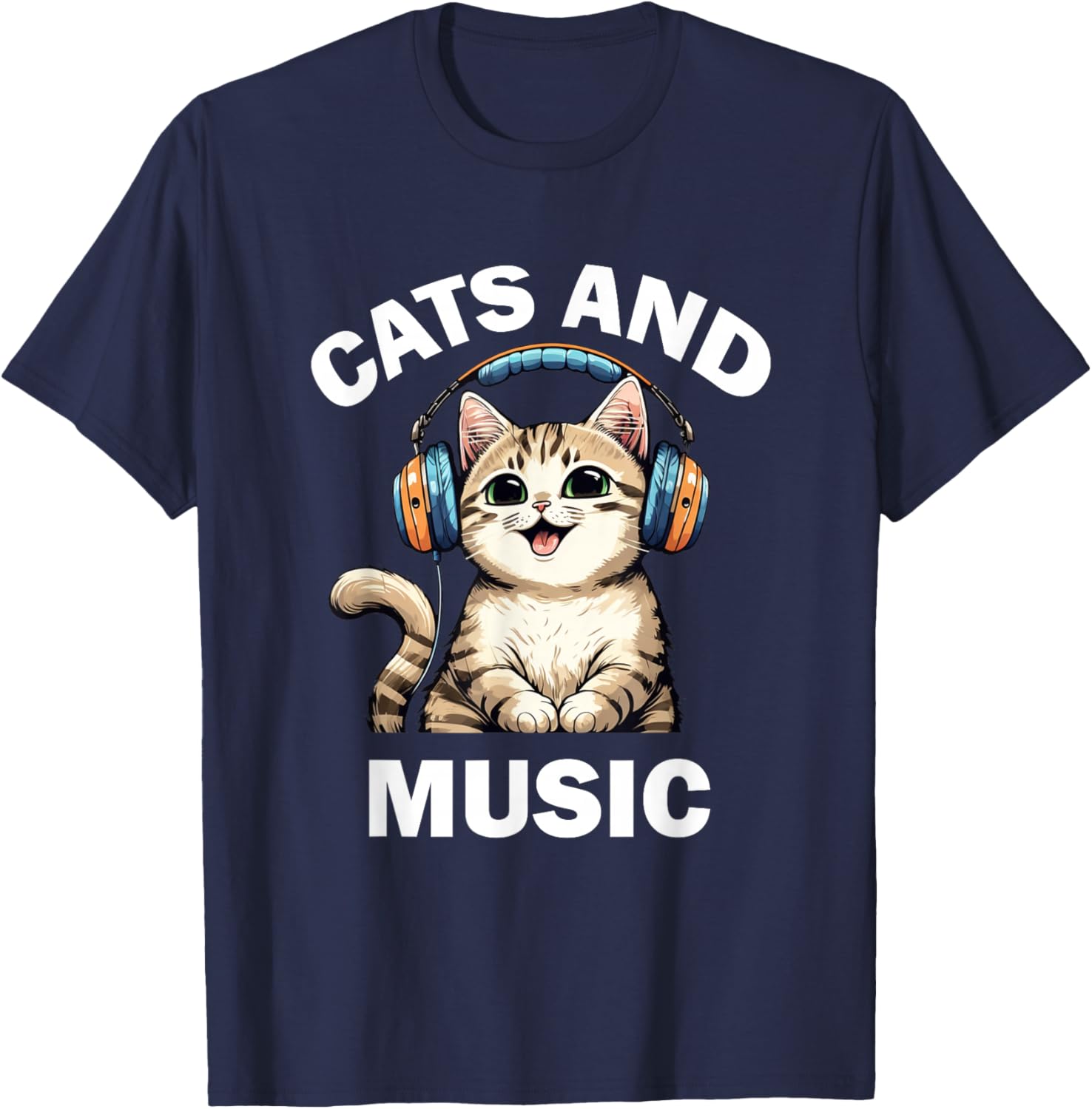 Cats and Music Funny Cat Lovers Music Lovers T-Shirt - T-Shirt | Navy