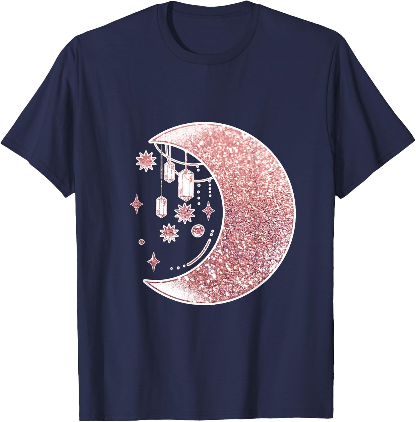 Rose Pink Half Crescent Moon Stars Ornaments Galaxy T-Shirt - T-Shirt | Navy