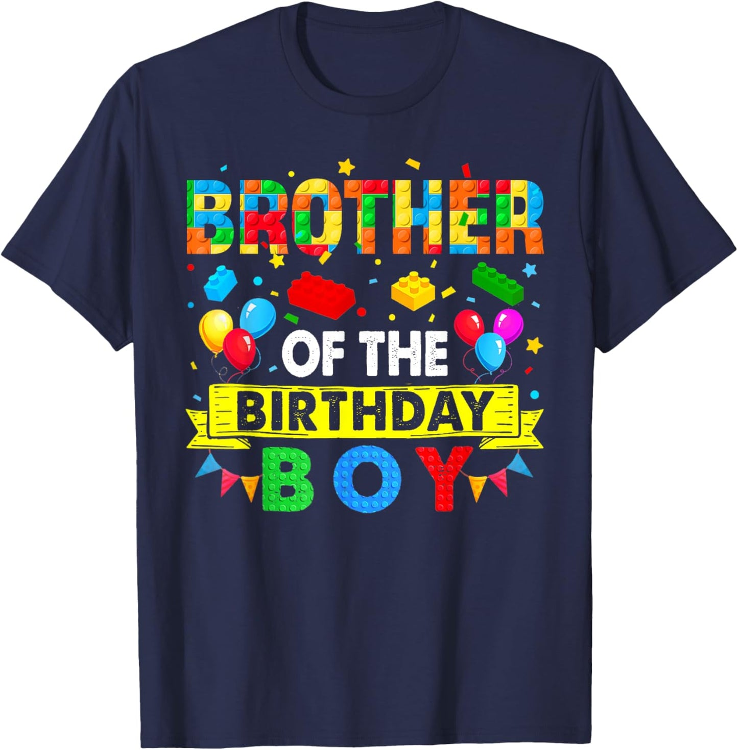 Brother of The Birthday Boy Master Builder Blocks Building T-Shirt - T-Shirt | Navy