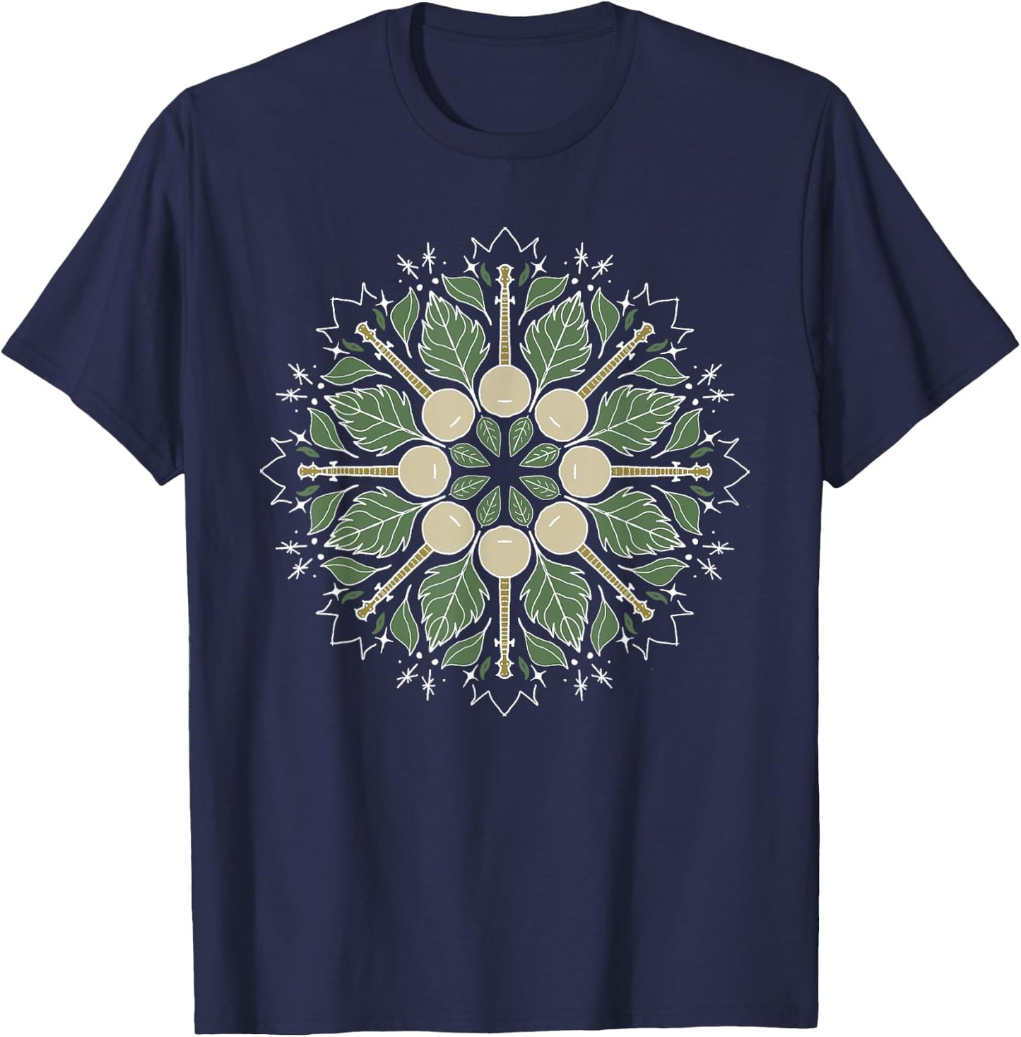 Banjo Mandala Bluegrass, Mindfulness & Nature Graphic Small T-Shirt - T-Shirt | Navy