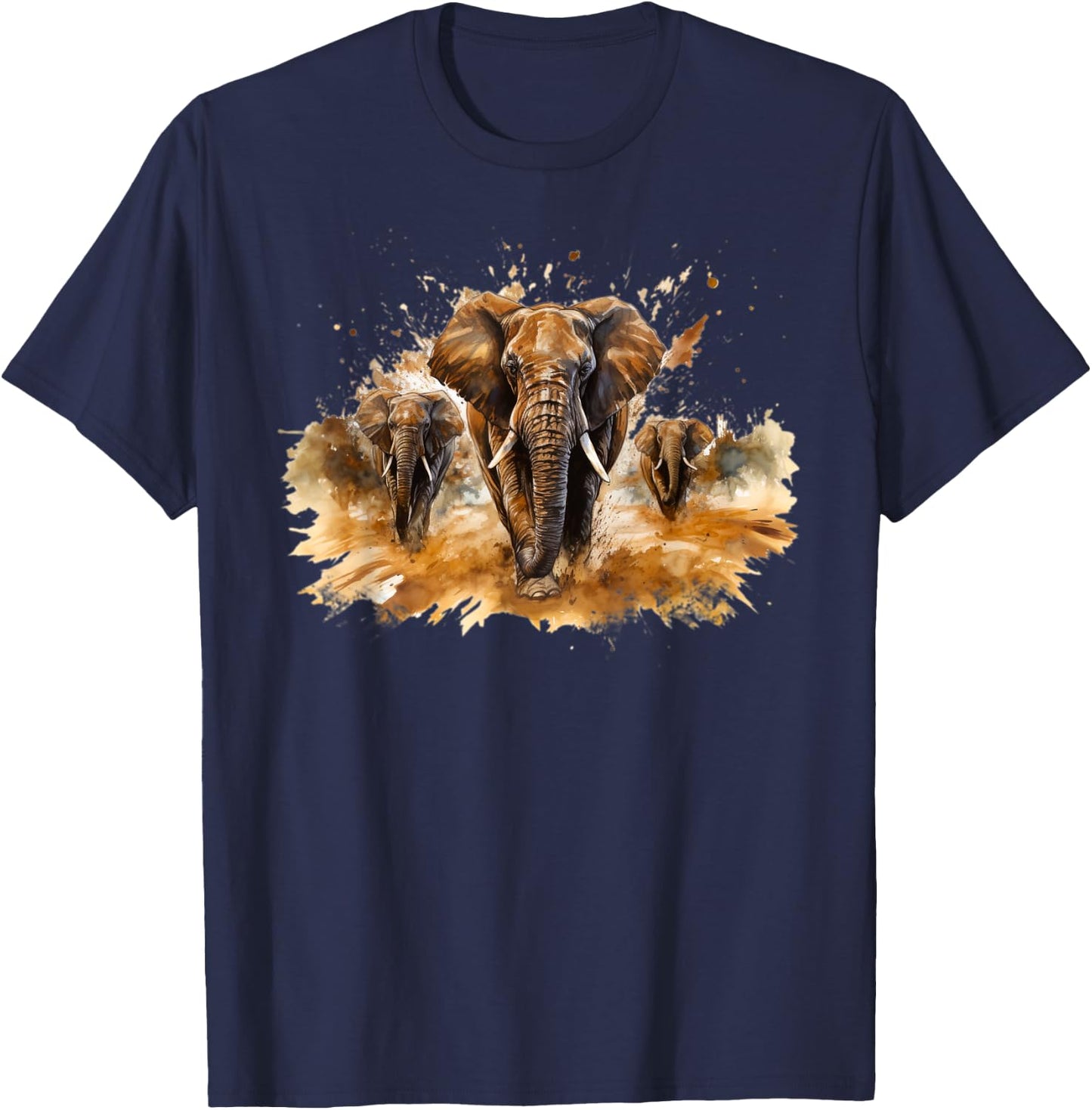 Fierce Majestic Powerful Charging Wildlife Elephant T-Shirt - T-Shirt | Navy