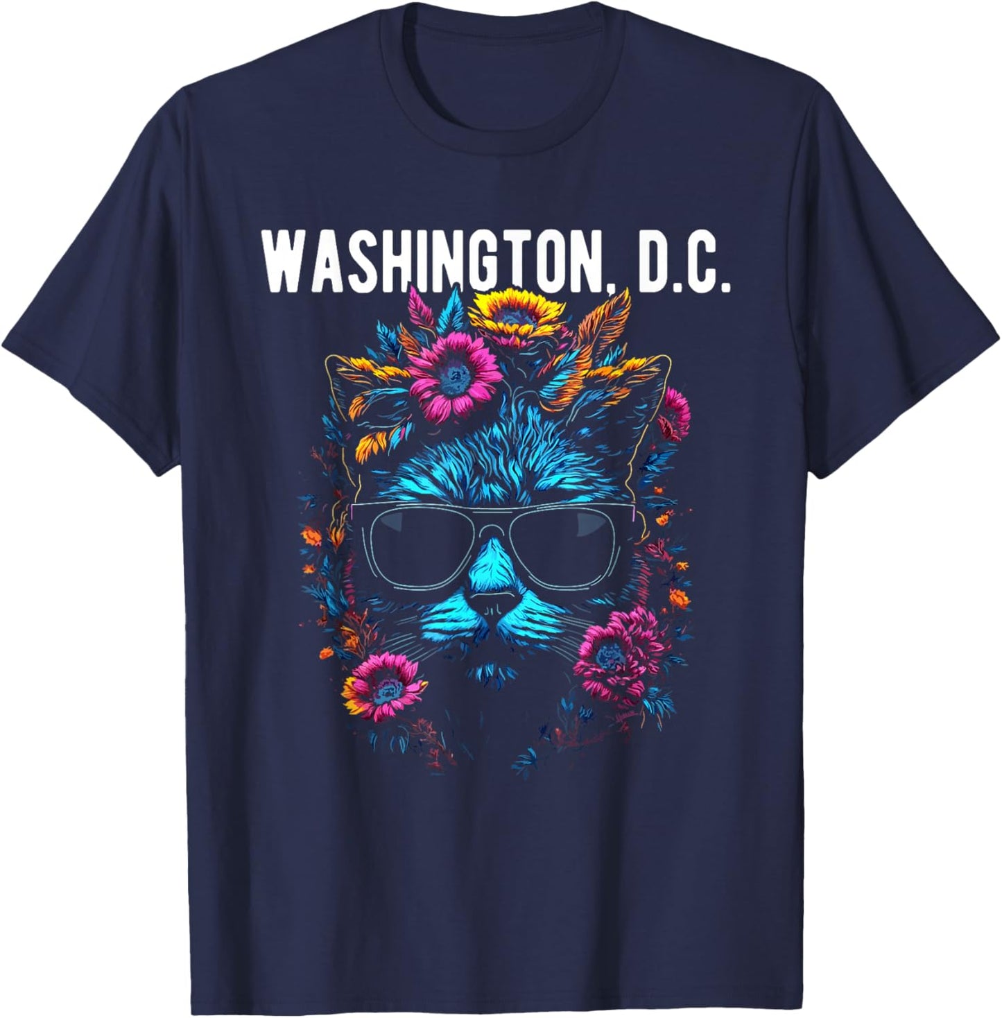 Washington D.C. Cat Wearing Sunglasses Design T-Shirt - T-Shirt | Navy