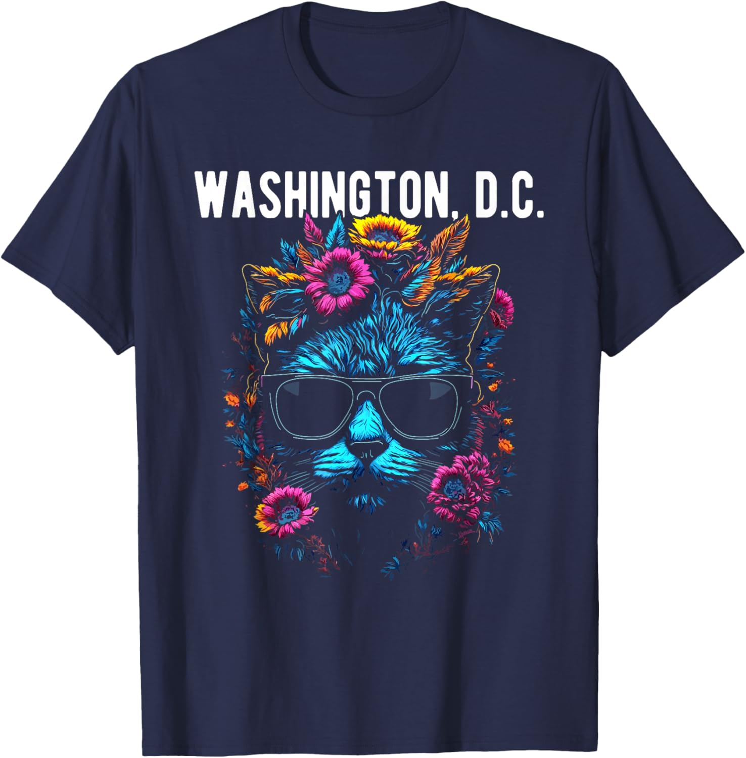 Washington D.C. Cat Wearing Sunglasses Design T-Shirt - T-Shirt | Navy