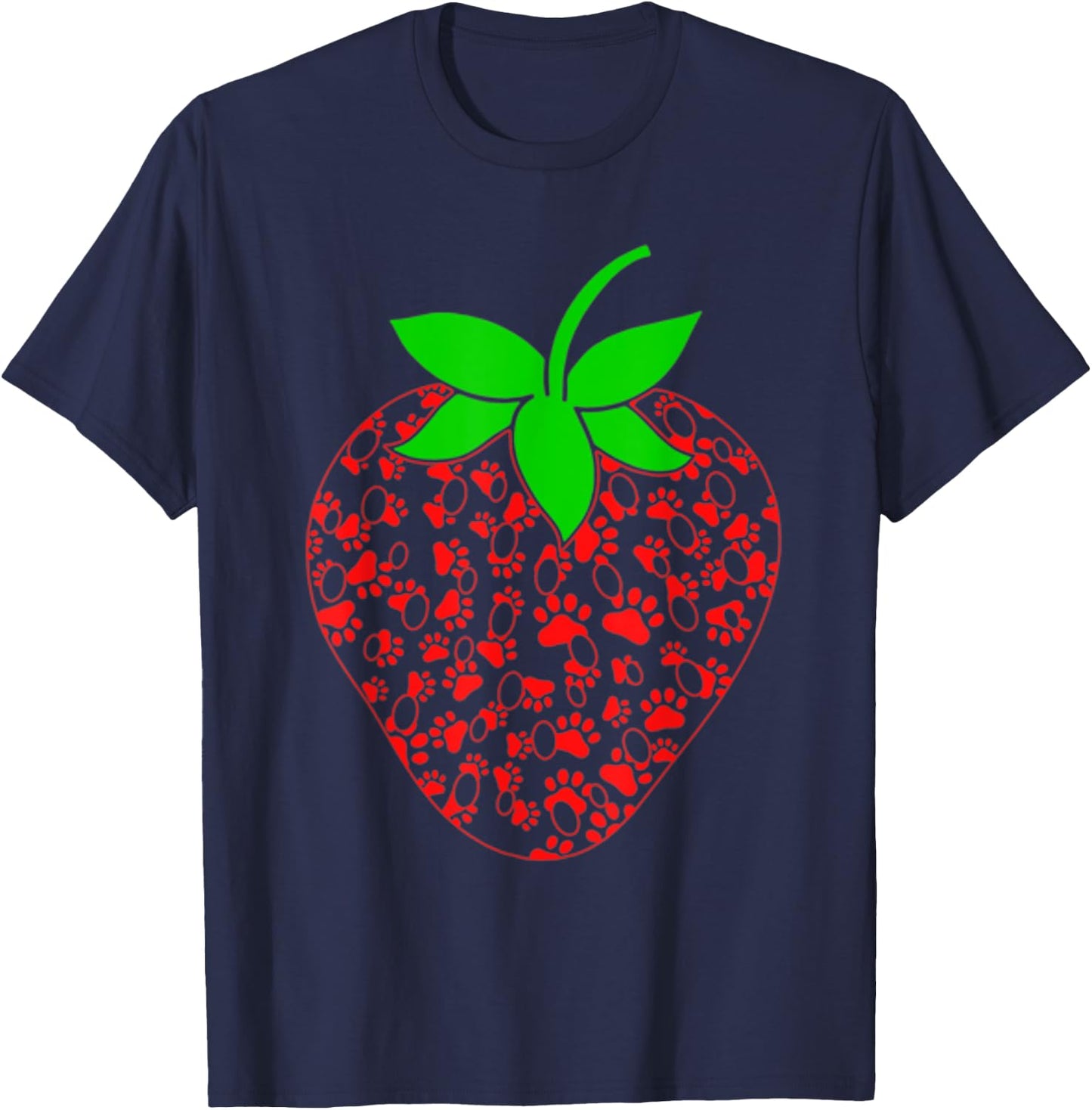 Strawberry Puppy Paw Print Shirt Gift Dog Animal Lovers Women Kids T-Shirt - T-Shirt | Navy