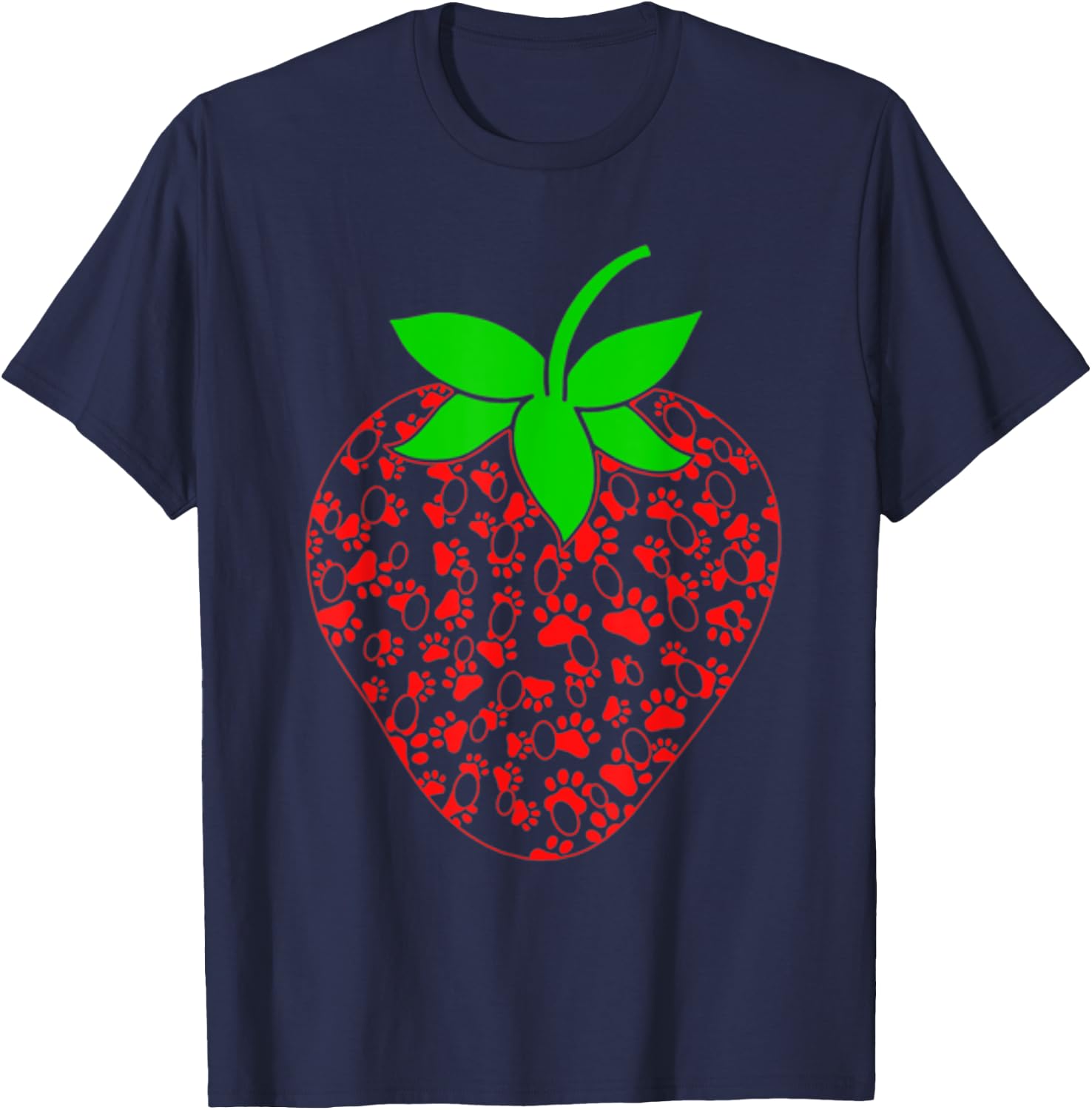 Strawberry Puppy Paw Print Shirt Gift Dog Animal Lovers Women Kids T-Shirt - T-Shirt | Navy
