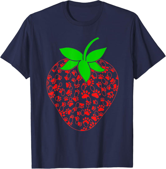 Strawberry Puppy Paw Print Shirt Gift Dog Animal Lovers Women Kids T-Shirt - T-Shirt | Navy