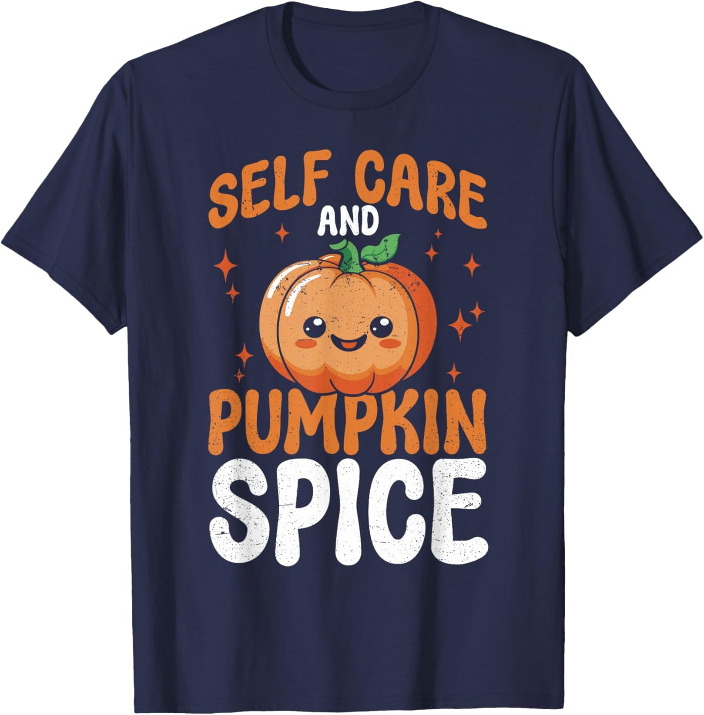 Mental Health Self Care And Pumpkin Spice Halloween T-Shirt - T-Shirt | Navy