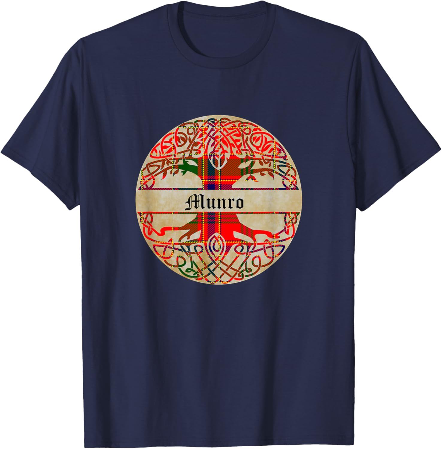Munro Clan Tartan Tree of Life Scottish Surname T-Shirt - T-Shirt | Navy